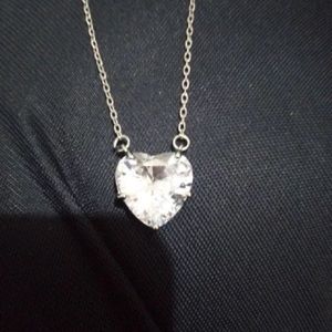 Anthropologie Big Heart CZ Silver Sparkling Clavicle Chain Choker Necklace